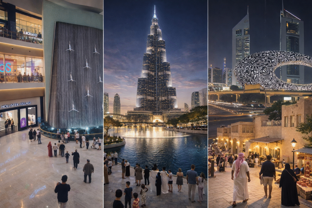Dubai Sehenswürdigkeiten mit Burj Khalifa, Museum der Zukunft und Altstadt Al Fahidi.